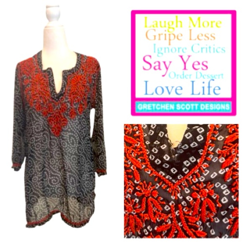 GUC Gretchen Scott Designs Women's Black and Red Lightweight Tunic Sz S